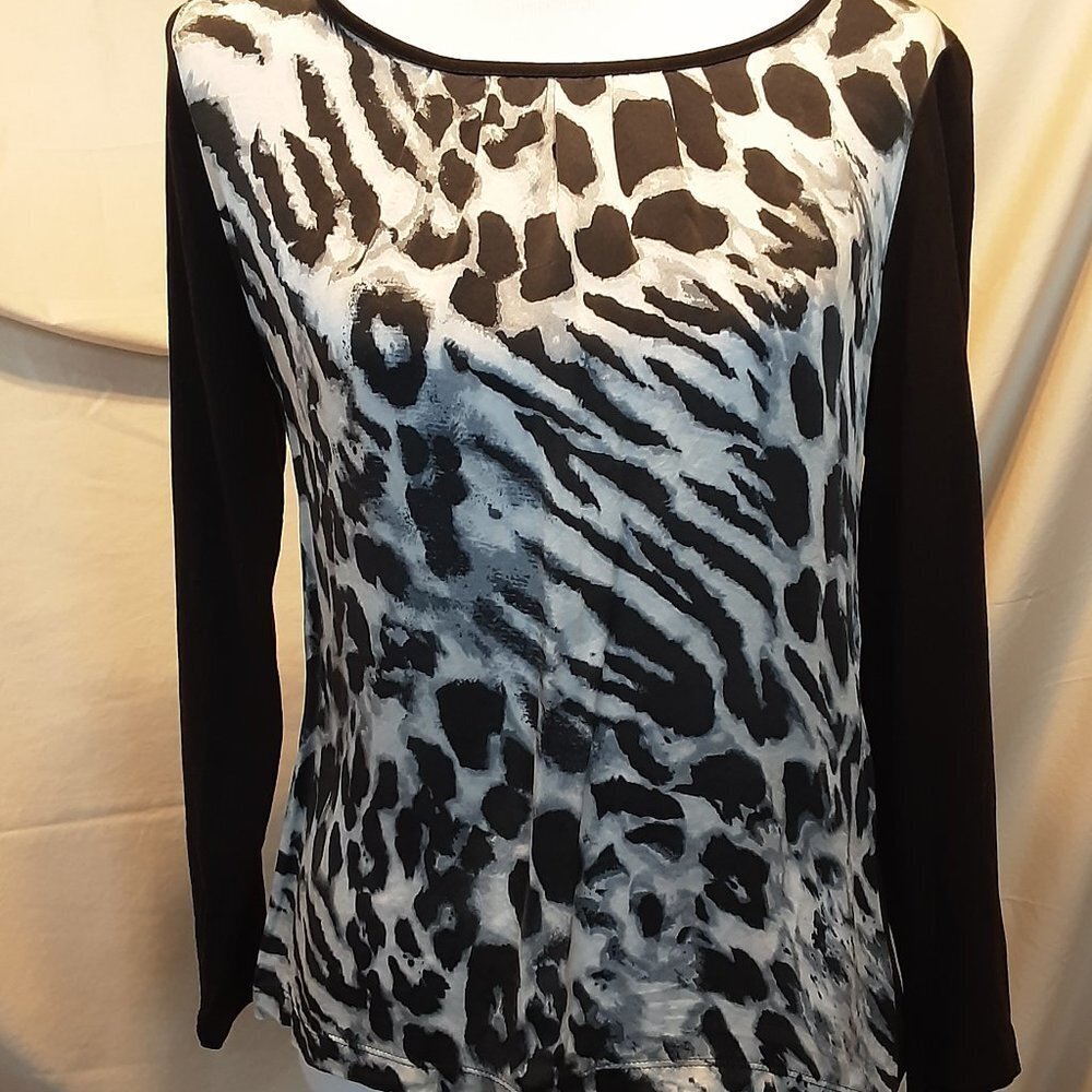 Chico's Leopard Print Long Sleeve Swoop Neck Top